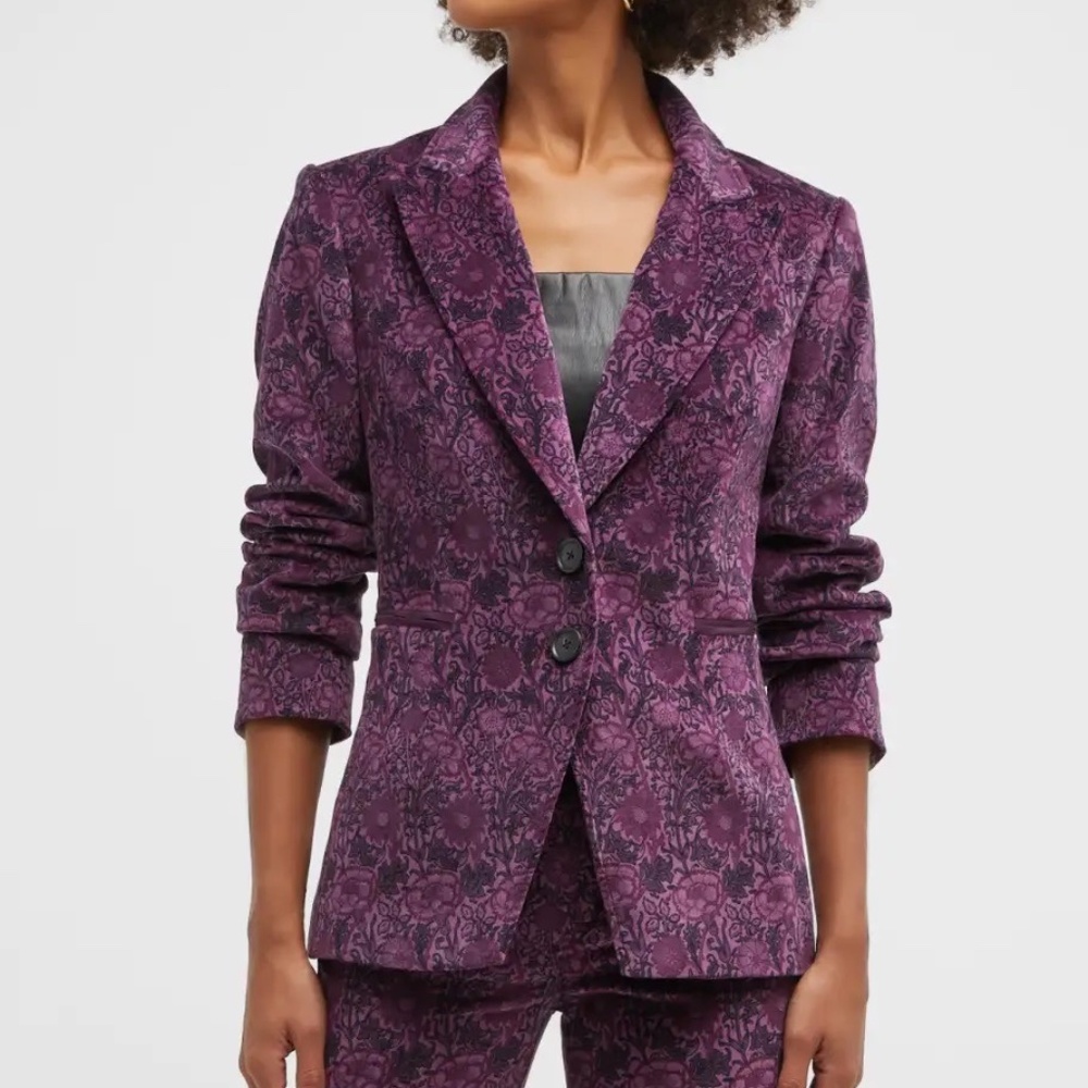 PAIGE Chelsee Floral Single-Breasted Velvet Blazer in Black Cherry XS